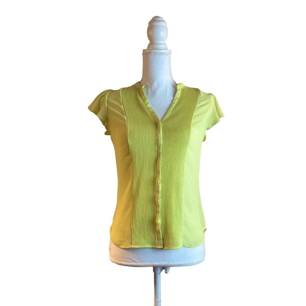 H&M Yellow Short Sleeve Sheer Button Up Blouse Top Size 2